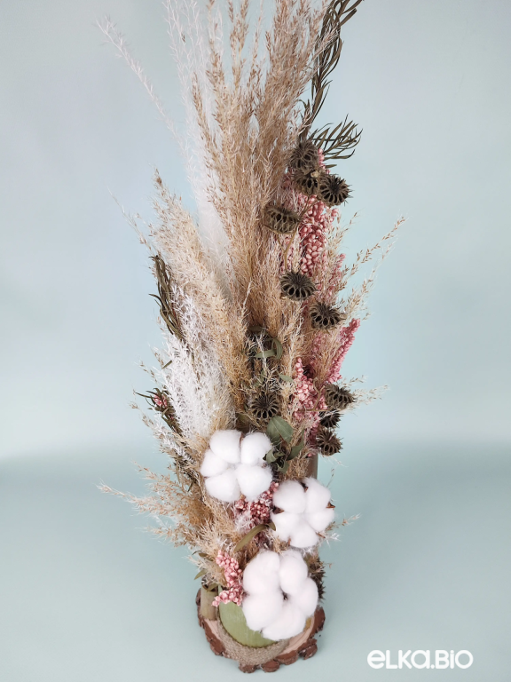 Композиция в бамбуке из хлопка и сухоцветов Б73-B106