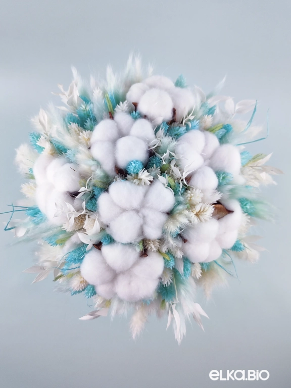 Букет цветов из хлопка и бирюзового фаляриса Т197-B109