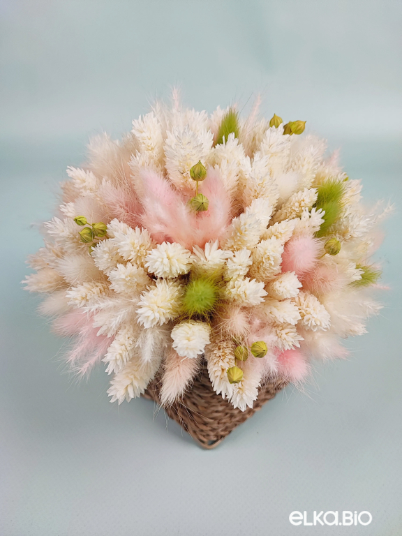 Весенняя композиция из сухоцветов фаляриса с лагурусом Б105-B113