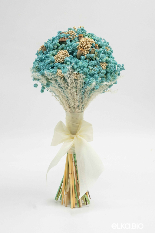 Cтабилизированный бирюзовый букет невесты из гипсофилы Б107-B110