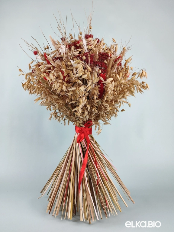 Букет из овса, пшеницы и красных сухоцветов А159-B108