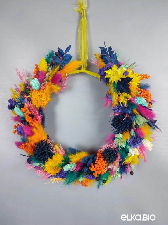 Венок из разноцветных сухоцветов Б77-B106