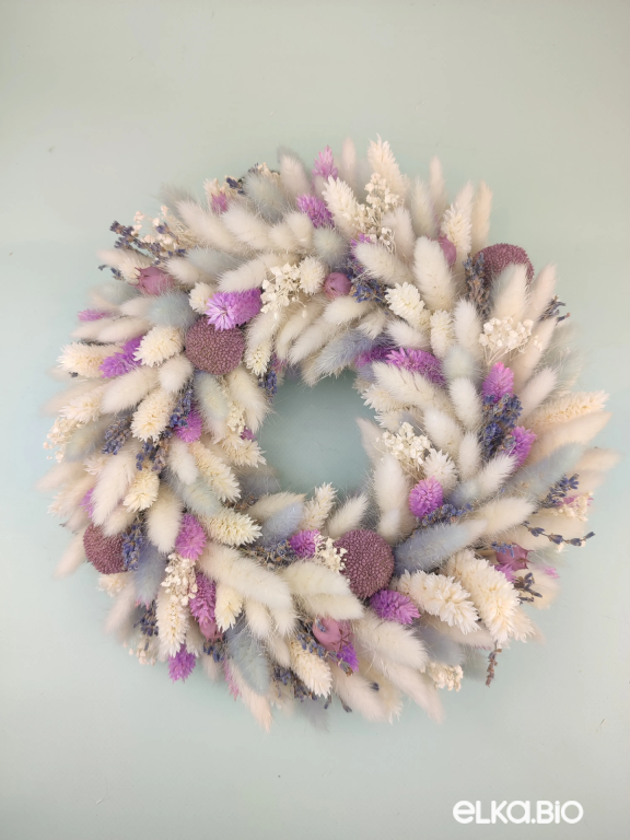 Венок из белых и фиолетовых цветов с гипсофилой А166-B115