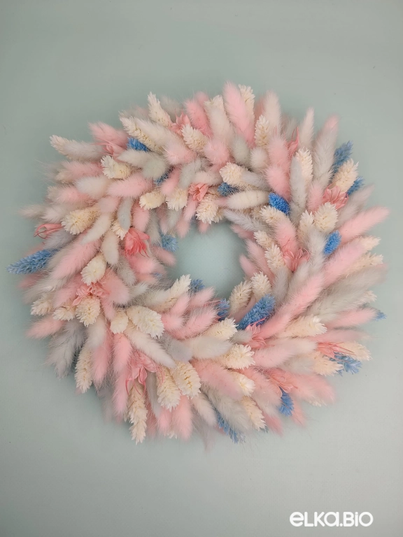 Венок из голубого, розового и белого лагуруса А174-B116