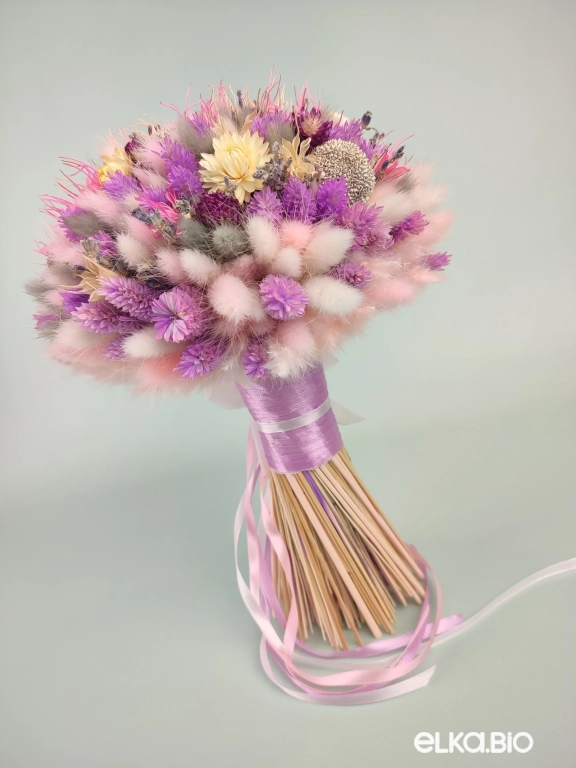 Сиреневый букет с фалярисом и гелихризумом Т209-B116