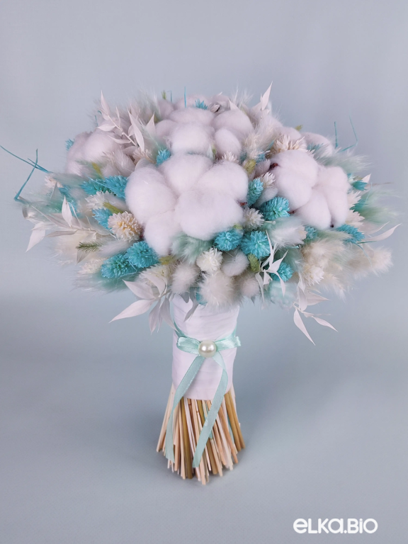 Букет цветов из хлопка и бирюзового фаляриса Т197-B109