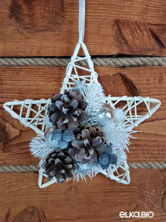 Подвесное украшение из ротанга в виде звезды Звезда желаний (серебро) А61-В58