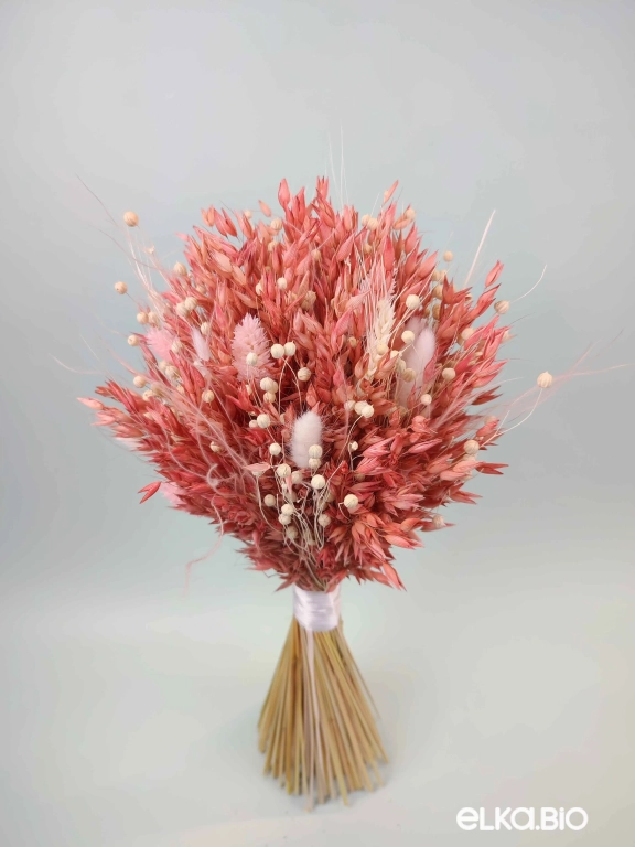 Розовый букет из овса, пшеницы и лагуруса А122-B101