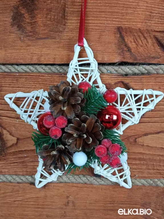 Подвесное украшение из ротанга в виде звезды Звезда желаний (красный) А58-В58