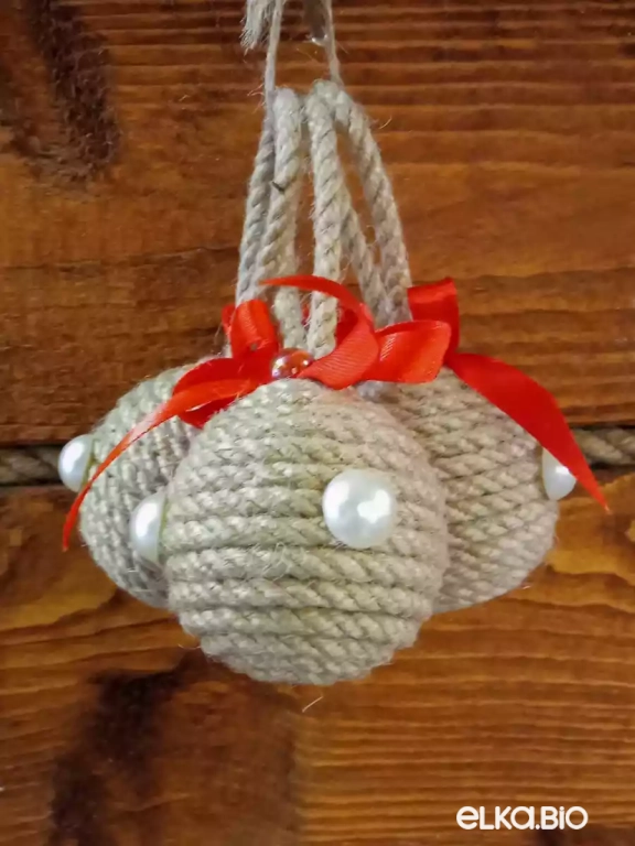 Декоративный набор шаров из натурального каната (3 шт) Маковый бант П61-В41