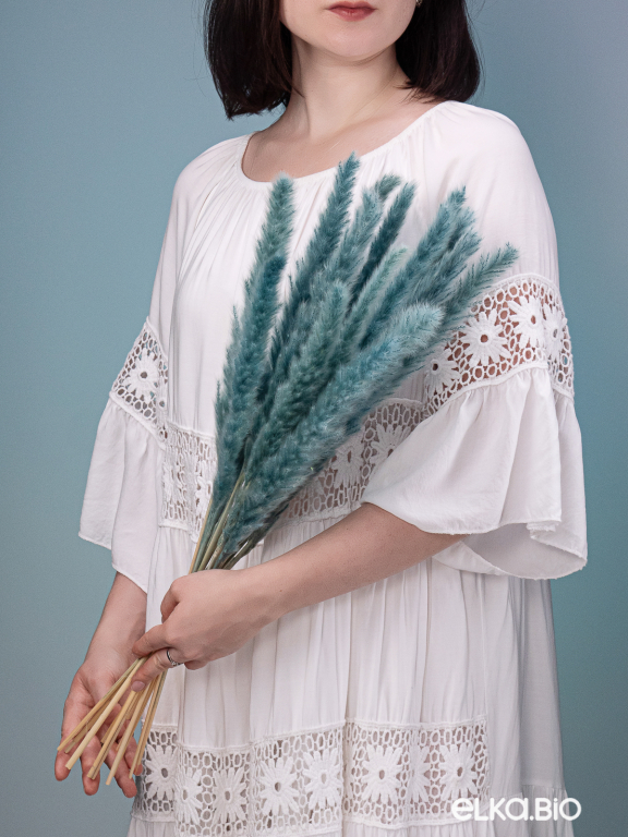 Трава сухоцвет пампас мини 90 шт. серо-малахитовый первый сорт