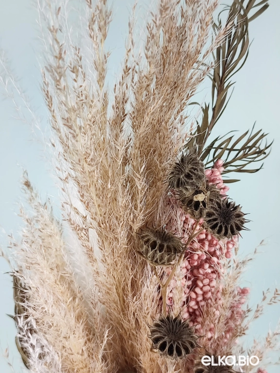 Композиция в бамбуке из хлопка и сухоцветов Б73-B106