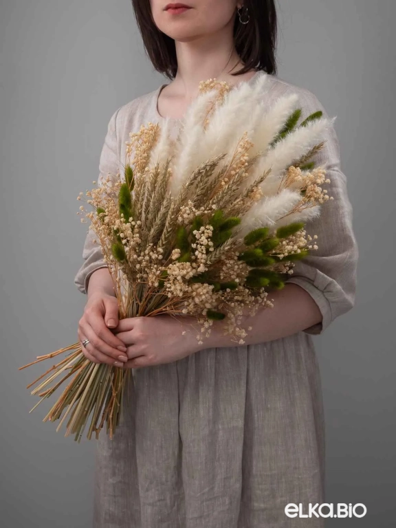 Сухоцветы для декора, гипсофила, пшеница, пампасная трава мини, лагурус. Набор М096