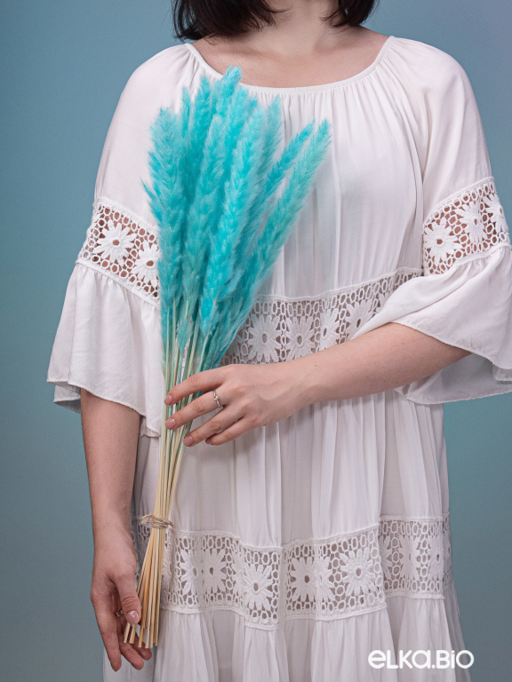 Трава сухоцвет пампас мини 15 шт. ярко-бирюзовый высший сорт