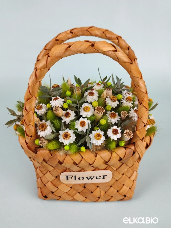 Корзина с лагурусом и цветами аммобиума Ю73-B104