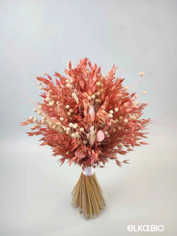 Розовый букет из овса, пшеницы и лагуруса А122-B101