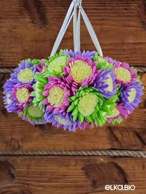 Декоративный набор шаров из фоамирановых цветков Нежный шелест А48-В41