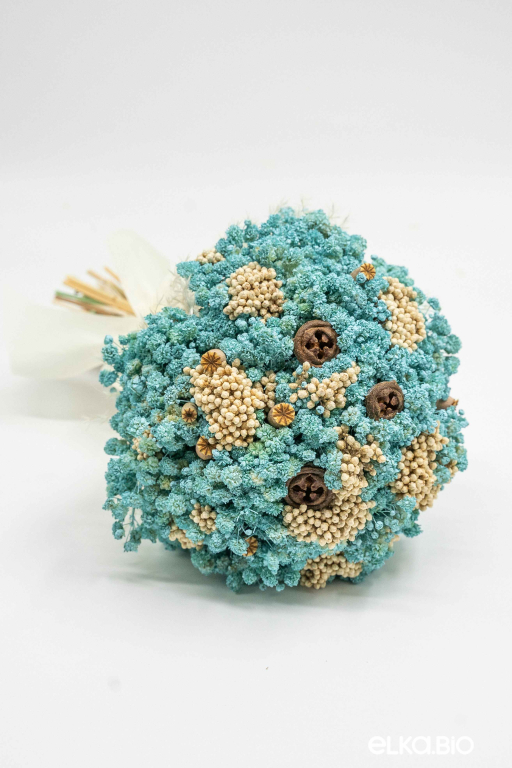 Cтабилизированный бирюзовый букет невесты из гипсофилы Б107-B110