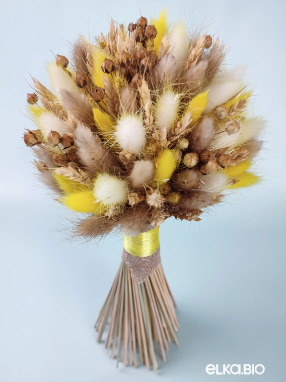 Маленький букет из лагуруса, пшеницы и льна Т161-B103