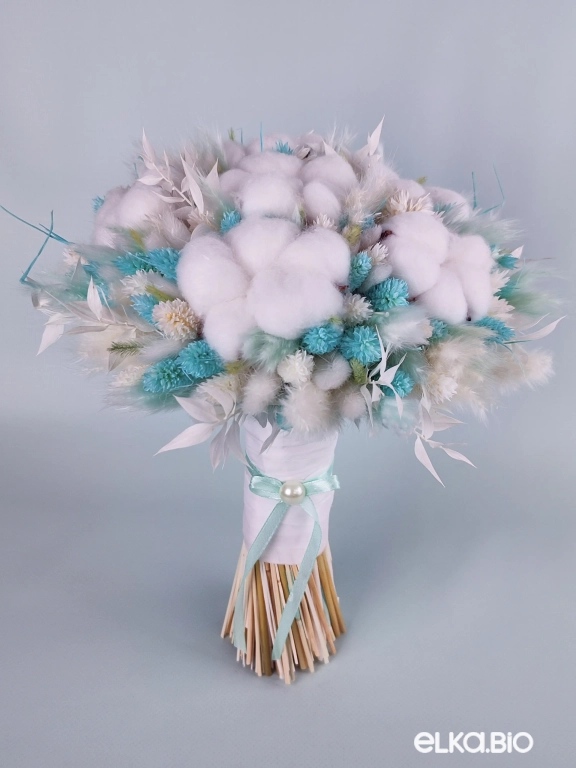 Букет цветов из хлопка и бирюзового фаляриса Т197-B109