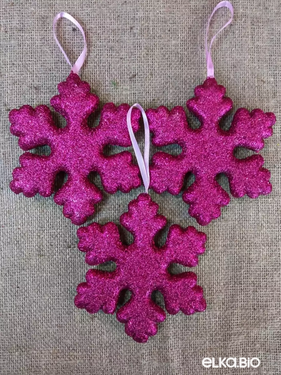 Декоративный набор  Новогодние снежинки (розовые) из 3шт А84-В56 Декоративный набор  Новогодние снежинки (розовые) из 3шт А84-В56