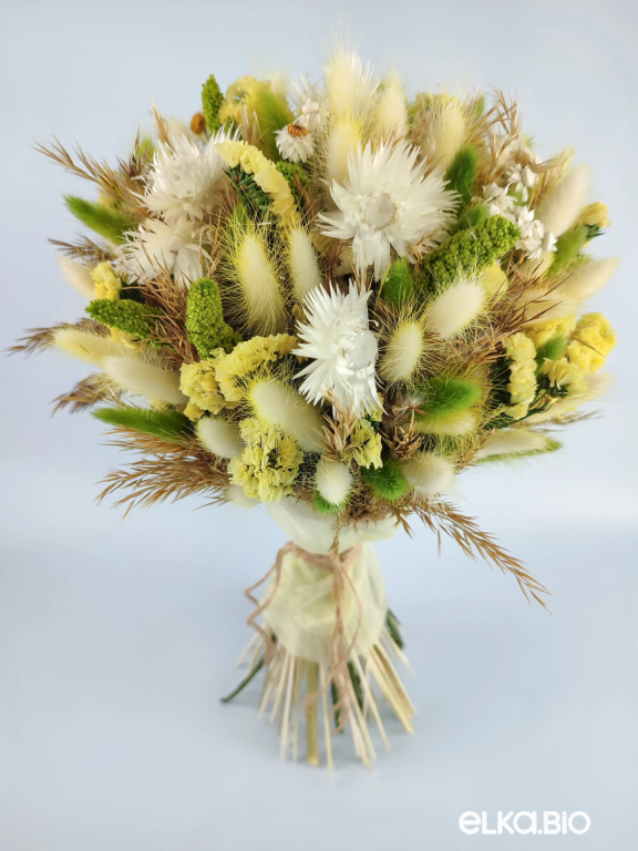 Большой букет из белого и зеленого лагуруса Б62-B103