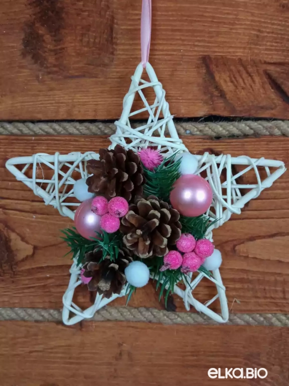 Подвесное украшение из ротанга в виде звезды Звезда желаний (розовый) А57-В58