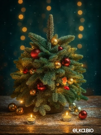 Настольная елка из веток пихты Нобилис Рождественская помпушка Ю37-В701