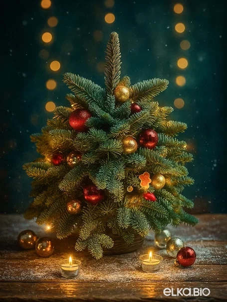 Настольная елка из веток пихты Нобилис Рождественская помпушка Ю37-В701