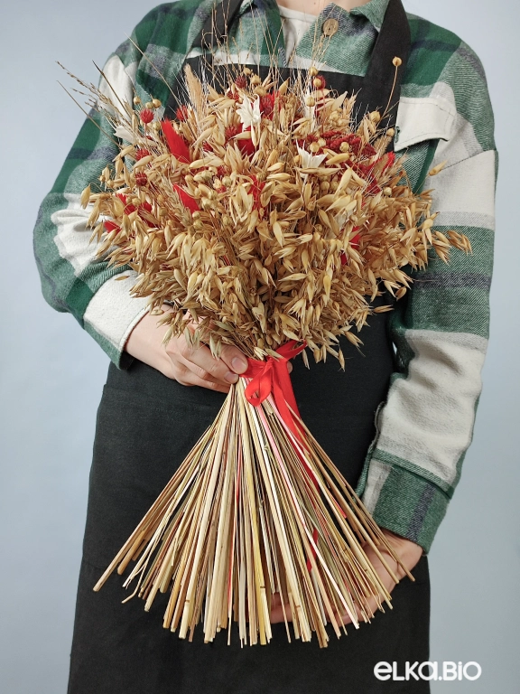 Букет из овса, пшеницы и красных сухоцветов А159-B108