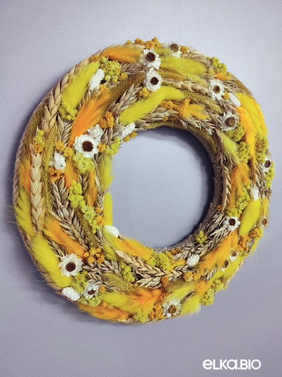 Венок из желтых сухоцветов и пшеницы Ю76-B106