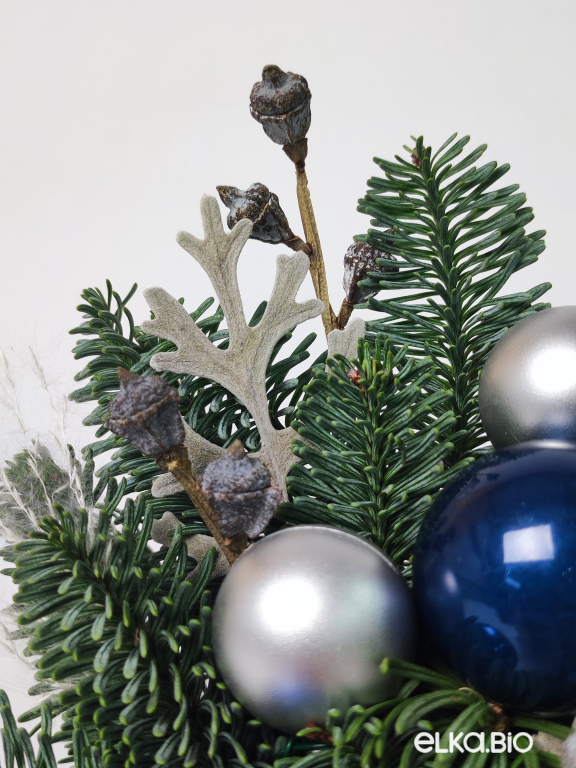 Композиция из нобилиса с синими и серебряными шарами Ж40