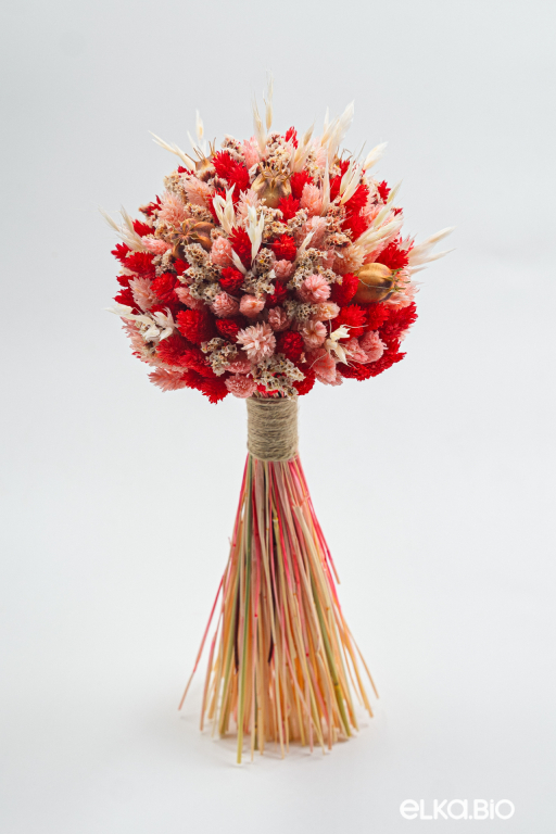 Красный букет из фаляриса, овса, нигеллы и лимониума Т189-B106